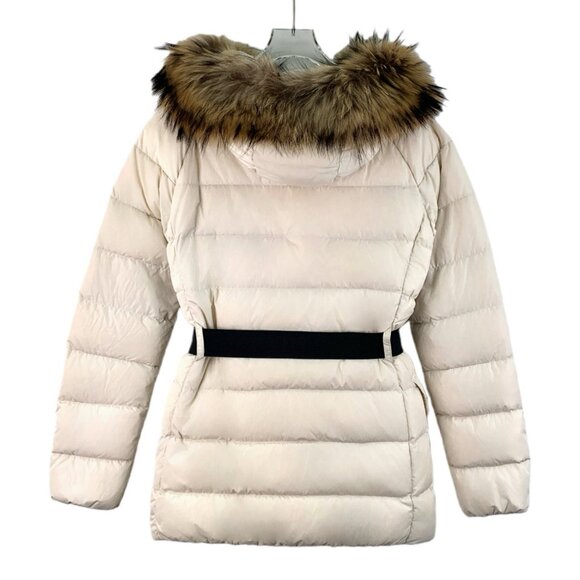 JW0255 Moncler Clio Series Off-White Logo Patch Hooded Fur Collar Long Sleeve Zi - Picture 2 of 9